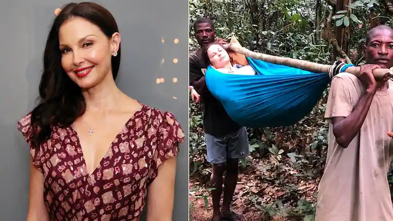 Ashley Judd on the red carpet compared to her being carried in a hammock after her Congo accident.