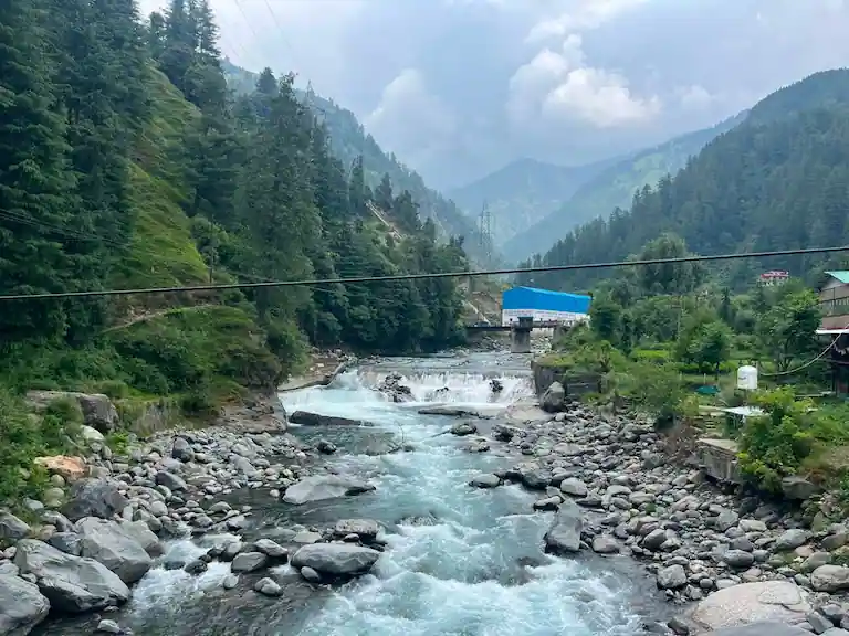Uhl River flowing past the Shanan Hydel Project structure in Barot Valley