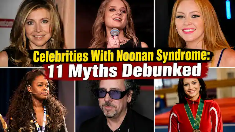 Collage debunking internet rumors about celebrities with noonan syndrome.