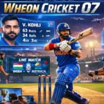 Fans in a high-tech stadium watching a modernized match of Wheon Cricket 07.