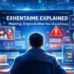 A digital safety shield debunking the Exhentaime productivity scam, highlighting secure work apps.