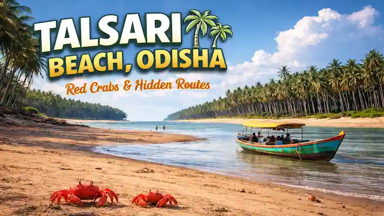 Talsari Beach Odisha guide with red crabs and local boat ferry.
