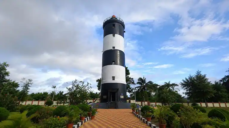 Black and white Dariapur Lighthouse near Junput Beach.