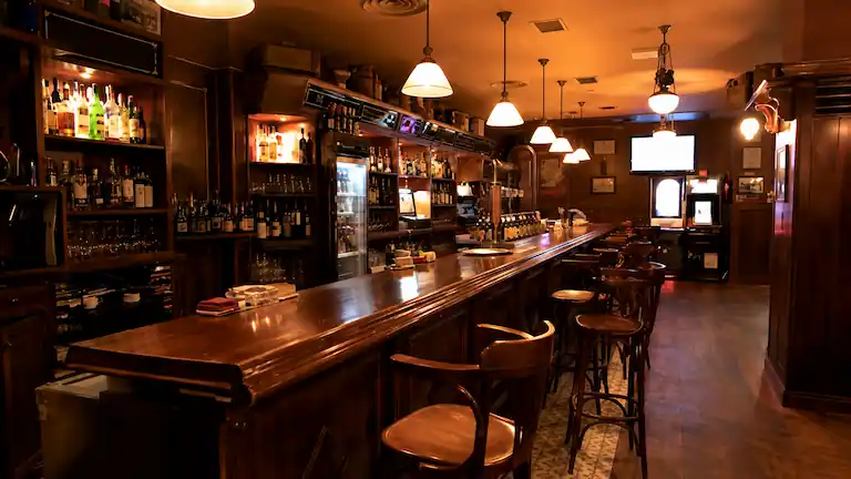 Warm interior of an authentic local Spanish tavern for dining.