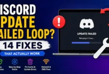 Discord Update Failed Loop error screen on a laptop with 14 working troubleshooting fixes.
