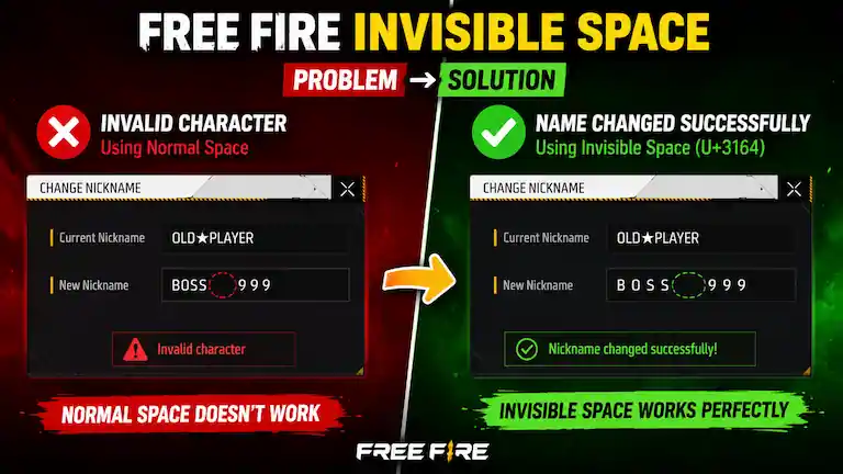 Free Fire invisible space name change error vs success guide